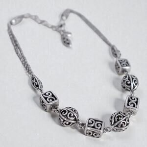 Brighton Scrolled Ball Cube Beads Necklace Silver Plated Rare Retired